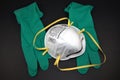 N95 Respirator and surgical gloves equipment Royalty Free Stock Photo