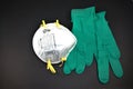 N95 Respirator and surgical gloves flat lay Royalty Free Stock Photo