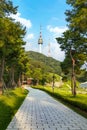 The N-Seoul Tower stands majestically beautiful when viewed from Namsan Park in the evening before sunset