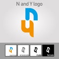 N and Y Letter Logo. Blue and Orange. - Vector