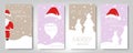 Christmas card set. Merry Christmas and Happy New Year greeting with cute santa claus lettering vector. Fashion cards color style Royalty Free Stock Photo