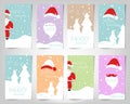 Christmas greeting cards set, flat paper card design, Merry Christmas and Happy New Year greeting with cute santa claus lettering Royalty Free Stock Photo