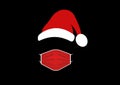 Santa Claus wears a medical mask and a red hat. Merry Christmas, Santa logo design for coronavirus protection, caution covid 19