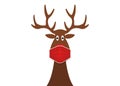 Festive Christmas reindeer wearing face mask for Corona virus protection. Christmas cartoon and reindeer with surgical red mask Royalty Free Stock Photo