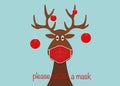 Festive Christmas reindeer wearing face mask for Corona virus protection. Christmas tree cartoon reindeer with surgical mask Royalty Free Stock Photo