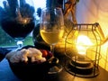 A glass of white wine in a warm summer evening Royalty Free Stock Photo
