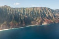 Na Pali cliffs above the coast of Kauai from aircraft