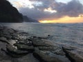 Na Pali Coast Cliffs during sunset on Kauai Island, Hawaii. Royalty Free Stock Photo