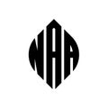 NAA circle letter logo design with circle and ellipse shape. NAA ellipse letters with typographic style. The three initials form a