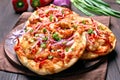 Naan pizza with chicken and vegetables Royalty Free Stock Photo