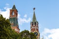 The Nabatnaya and Spasskaya Tower of the Kremlin at Red Square in Moscow, Russia