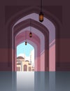 nabawi mosque building architecture exterior view through an arch religion concept muslim cityscape vertical flat