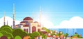 Nabawi mosque building religion concept muslim cityscape beautiful seaside background flat horizontal