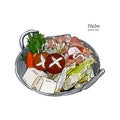 Nabe, Japanese hot pot. hand draw sketch vector Royalty Free Stock Photo