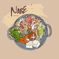 Nabe, Japanese hot pot. hand draw sketch vector