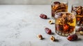 Nabeez water or Dates Infused water served with a plate of dried date fruits. AI Generative