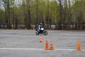 Naberezhnye Chelny, Russia - April 25, 2023: Young people learn to ride a motorbike in a motor school