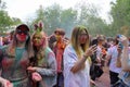 Naberezhnye Chelny, Russia - May 20, 2023 : Holi festival of colors, young people, guys and girls celebrate the beginning of