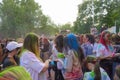 Naberezhnye Chelny, Russia - May 20, 2023 : Holi festival of colors, young people, guys and girls celebrate the beginning of