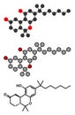 Nabilone antiemetic drug molecule. Analog of Cannabis compound THC Royalty Free Stock Photo