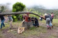 Group of tourists squeeze sugarcane  juice Royalty Free Stock Photo