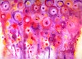 Abstract composition of circles and spots watercolor in purple and pink colors