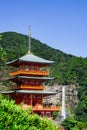 Nachi, Japan at the pagoda of Seigantoji and Nachi no Taki waterfall. Royalty Free Stock Photo