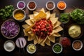 nacho assembly process with ingredients in bowls