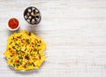 Nacho Chips with Cold Cola on Copy Space Royalty Free Stock Photo