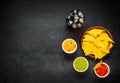 Nacho Chips with Cold Ice Cola Drink and Copy Space Royalty Free Stock Photo