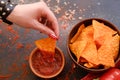 Nacho chips party munchies food snack sauce dip