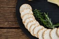 Nacho chips and rosemary herbs on plate Royalty Free Stock Photo