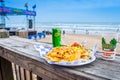 A nacho, taco and a soda while enjoying the beautiful view of South Padre Island, Texas