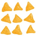 Crispy Mexican nachos chips. Tortilla chips snack on white background. Vector illustration