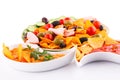 Nachos, cheese and red sauce, vegetables Royalty Free Stock Photo