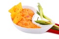 Nachos, cheese sauce, vegetables Royalty Free Stock Photo