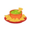 Nachos Chips With Guacamole Traditional Mexican Cuisine Dish Food Item From Cafe Menu Vector Illustration Royalty Free Stock Photo