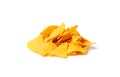 Nachos Chips Isolated, Mexican Triangle Corn Chips for Nacho Tortilla, Maize Snack, Nachos on White Background