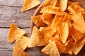 Nachos corn chips in the bowl close-up. Horizontal top view Royalty Free Stock Photo