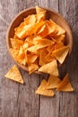 Nachos corn chips in the bowl on the table. vertical view above Royalty Free Stock Photo