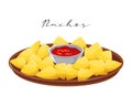 Nachos, corn chips with chili tomato sauce, Latin American cuisine. National cuisine of Mexico. Food illustration vector