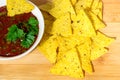 Nachos corn chips with classic tomato salsa. Royalty Free Stock Photo