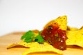 Nachos corn chips with classic tomato salsa.