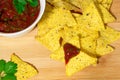 Nachos corn chips with classic tomato salsa. Royalty Free Stock Photo