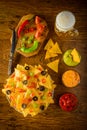 Nachos with dip and beer Royalty Free Stock Photo