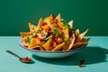 Nachos food displayed in studio, a crunchy and savory treat