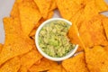 Nachos and guacamole closeup. Mexican cuisine. Top view