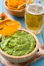 Nachos, guacamole and ingredients