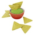 Nachos icon. Corn chips with guacamole icon. Spicy green avocado sauce. Mexican food, Latin American food. Fast food. Landing page