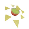 Nachos icon. Nachos with guacamole icon. Spicy green avocado sauce. Mexican food, Latin American food. Fast food. Icon for Landing